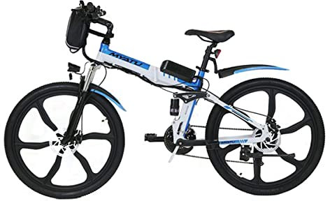 Myatu E Bike 26 Zoll E-Mountainbike mit 36V 10,4Ah Akku E-Klapprad für Damen Herren, Shimano 21 Gang-Schaltung, Doppelscheibenbremsen
