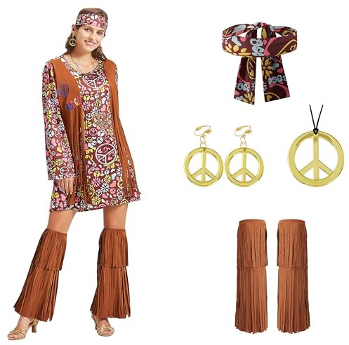 cuteDIY 70er Jahre Kostüm Damen 70er Jahre Kleid Hippie Kleid Damen Hippie Kleidung