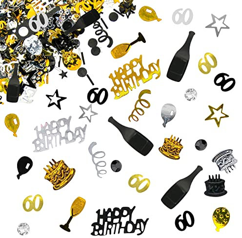 Giftota - Konfetti 60 Geburtstag Deko - 60. Geburtstag Deko - Konfetti (Gold Schwarz) - Partydekoration Geburtstag 60 - Konfetti-Dekoration für Jubiläen, Geburtstage, Partys
