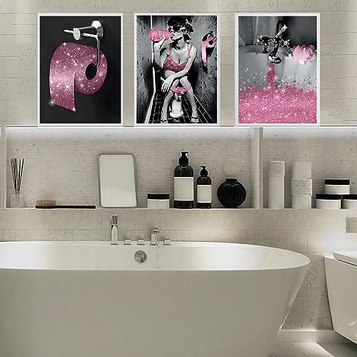 Moderne Badezimmer Leinwand Bilder, 3 Stück Schwarz und Weiß Leinwand Poster Set Moderne Lustige Badezimmer Wand Kunst Poster-ohne Rahmen(C,3x20x30cm)