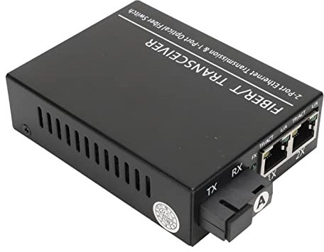 Annadue Transceiver Fibre Optique, TX 1310nm/RX1550nm SC Single Fiber Singlemode RJ45 Port Fiber Transceiver with LED Indicator, 2 Ports Ethernet Transmission & 1 Port Optical Fiber Switch