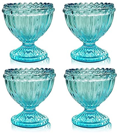 Lot de 4 coquetiers de Pâques en verre bleu pour œufs durs ou mous – Pour petit déjeuner, brunch, ustensiles de cuisine, décoration de table côtière