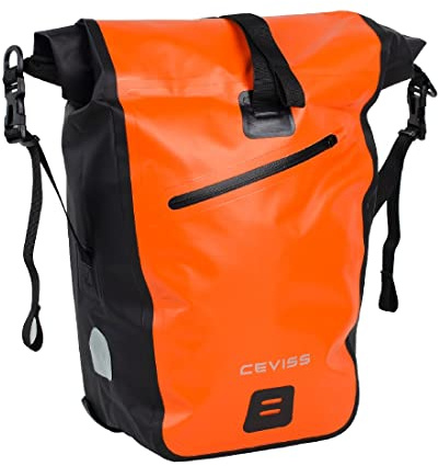 Fahrradtasche orange/schwarz Packtasche 25 L Gepäckträgertasche Wasserdicht Schnellverschluss