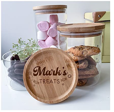 Pomchick - Personalised Glass Jar With Wooden Laser Engraved Lid/Daddy's snacks/Grandpa's treats/Sweet Gift for him/Birthday Father's Day (Design 3)
