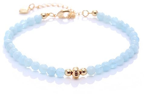 Bracciale con perline di pietre preziose per donne ragazze | Ametista quarzo rosa lapislazzuli pietra di luna guarigione braccialetto gemma di cristallo (Acquamarina)