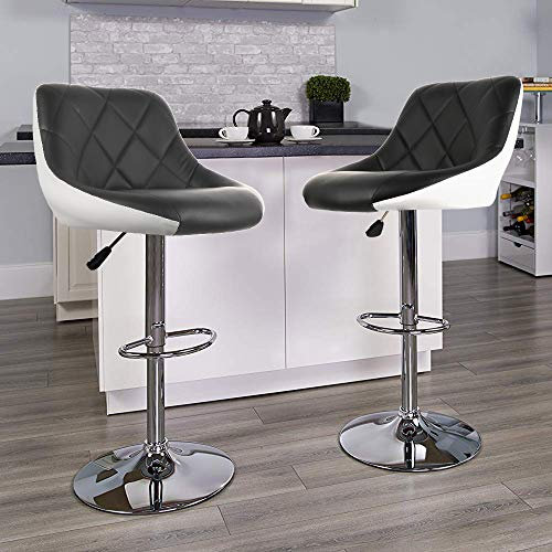 XDAILUYYDS Barhocker PU 2er Set, Höhenverstellbare Barstühle, 360° Drehstuhl, Küchenstühle mit Rückenlehne und Fußstütze, Esstisch Stuhl-Geeignet für Lobby, Tresen. (PU/schwarz+weiß)