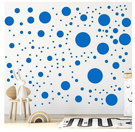 StickerDeen 500+ sortierte gepunktete Kreis-Wandaufkleber für Kinderzimmer, Wohnzimmer, Klassenzimmer, Spielzimmer, Dekoration, entfernbare Vinyl-Wandaufkleber, Punkte (blau)