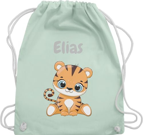 Turnbeutel Rucksack - Tiere - Süßer Tiger Tigers Wildkatze - Unisize - Pastell Grün - wechselwäsche beutel kita personalisierter stoffbeutel kinder personalisierte geschenke motiv sportbeutel