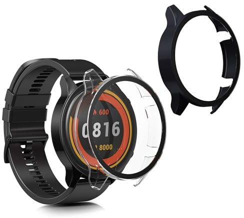 kwmobile 2X Custodia Rigida Smartwatch Compatibile con Xiaomi Mi Watch/Mi Watch Color Sport Cover - Case Vetro Temperato Orologio Fitness - Trasparente/Blu Scuro