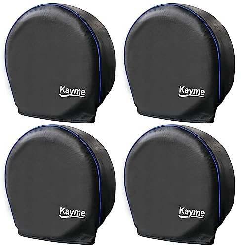 Kayme Tire Covers Set of 4, Outdoor Tire Covers for Trailers, Used in Wheel Cover for Car, Truck, SUV, Motorhome, Camper Sun Rain Snow Protector, Fit 30-32 Inch Tire Diameter/Black
