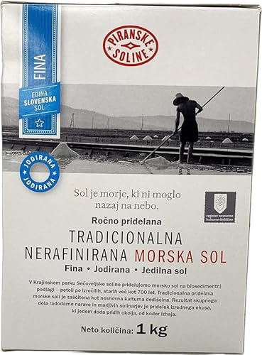 Sal marina sin refinar yodada fina tradicional (bolsa de 1 kg) - Sal marina puramente orgánica y sin refinar - Buena para cocinar y sal de mesa (35 onzas)..