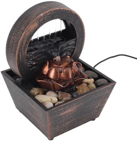 Wasserbrunnen für den Innenbereich, Tisch-Wasserfall-Meditationsbrunnen, Desktop-USB-Kleiner Abgestufter Wasserbrunnen mit Unregelmäßigen Steinen und Dekorativen LED-Lichtern für