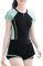 Maeau Girls Swimming Costume One-Piece Swimsuit Short Sleeve Rash Guard UV Protection Surfing Swimwear Quick Dry Crew Neck Swim Shirt 01 Black+Green 8-10 Y