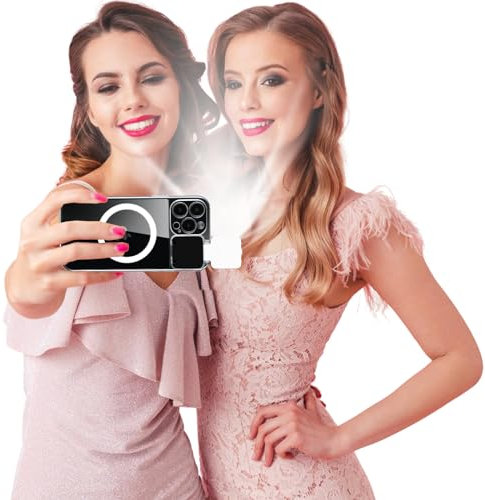 ZFMF Magnetische Hülle für iPhone 12 Pro Max Hülle mit LED Eingebautes Beleuchtetes Selfie-Licht Wiederaufladbar für TIK Tok/Stream/Make-up/Live/Video-Selfie (Kristallklar, magnetische Hülle für