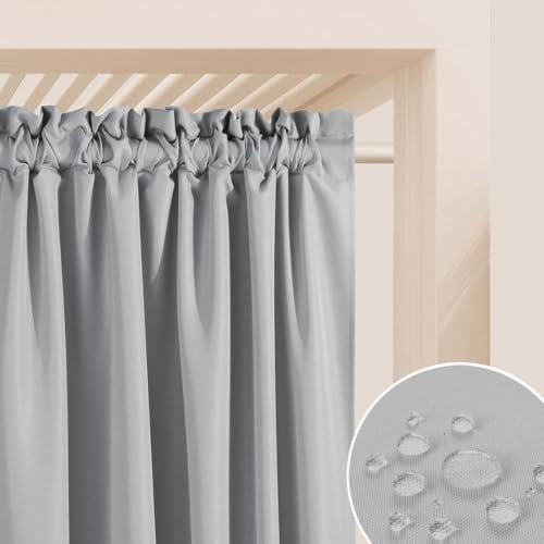 ROOM99 Outdoorvorhäng mit Kräuselband Garden Line 155 x 200 cm Breite x Höhe Outdoor Vorhang wetterfest Wasserdicht Sichtschutz Sonnenschutz Gardinen Garten Winddicht Hellgrau, 1 Stück