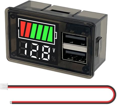 Giantdeer Voltímetro Digital DC 8-30V con Pantalla LED, Apto para Batería de Plomo y Batería de Litio, Medidor de Voltaje con 20W Puertos USB Duales