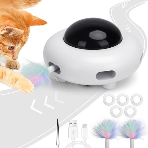 Nobleza - Interaktives Spielzeug mit Federn für Katzen, 3 Spielmodi für Katzen und Kätzchen, Intelligentes Katzenspielzeug in Beweglich mit Reinigungsfunktion und USB Wiederaufladbar