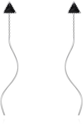 VONALA Einfädel Ohrringe mit schwarzem Onyx 925 Sterling Silber Dreieck Durchzieh Ohrringe Schmuck für Frauen Mädchen