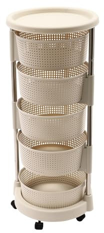 gegeweeret Küchenwagen auf Rollen,Aufbewahrungsregal,Obstkorb Aufbewahrungsbehälter mit 5 Etagen,Obst- und Gemüseregal mit Rädern Küchenwagen für Küche, Bad, Wohnzimmer, Büro (Khaki)