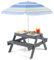 COSTWAY Kindersitzgruppe Outdoor, 2 in 1 Kindersitzgarnitur mit Sonnenschirm und 3 abnehmbaren Behältern für Sand & Wasser, Kinder Picknicktisch, Spieltisch, Gartenmöbel für Garten, Hinterhof
