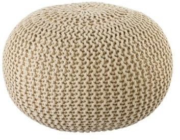 Amago home Premium Sitzhocker Pouf ø 45cm Strickpouf Indoor u. Outdoor - pflegeleicht & nachhaltig Farbe Creme - warm Sand