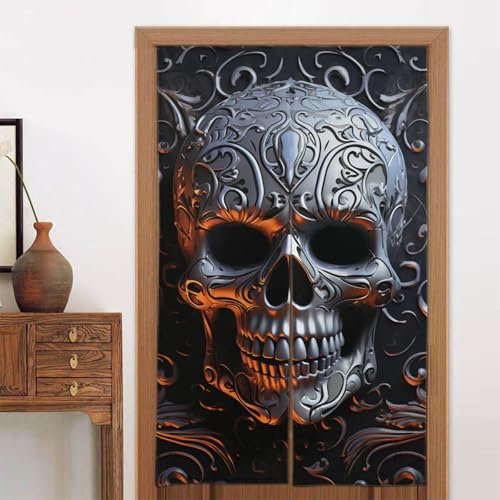 VTCTOASY Fengshui Türvorhänge, coole Totenkopf-Grafiken, Tapisserie, Verdunkelungsvorhang für Tür, Privatsphäre, Tür, Fenster, Seitenlicht, Vorhang für Zuhause, Schlafzimmer, Küche, Dekoration, 86,4 x