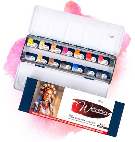 7 Artists Porträt Aquarellfarben Rosa Gallery Set 14 x Näpfchen Lebendige Farben, Hochwertige Künstler-Aquarell im Mehrzweck-Metallkasten mit Mischpalette, Künstler Aquarellkasten, Aquarell Malkasten