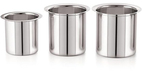 Juego de 3 recipientes de acero inoxidable para hervidor de leche de 0,9 litros a 1,5 litros | Recipiente para hervir leche Gunj para cocina, juego de 3 piezas