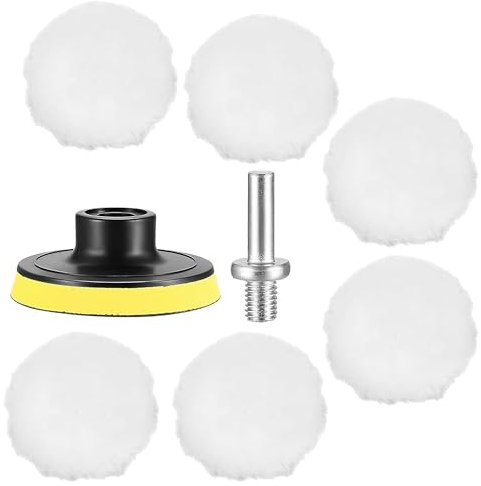 Car Polishing Pads for Drill, 8 Pack Wool Polishing Buffing Pad with M10 Drill Adapter, 4 Inch Professional Wool Polishing Pads, Car Polisher Buffer Drill Attachment for Car Polishing Buffing