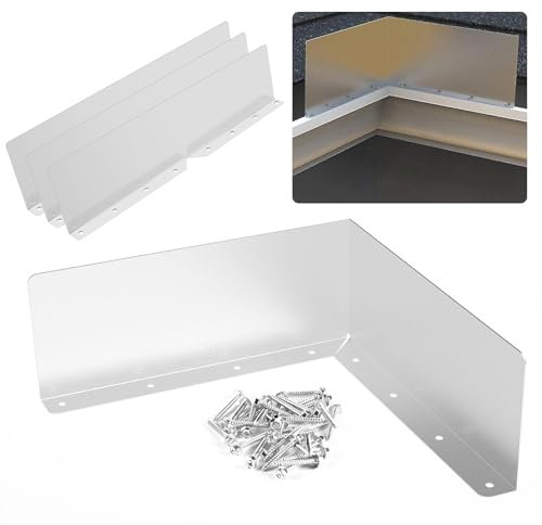 4 Pcs Gutter Valley Splash Guards Aluminum Rain Gutter Valley Roofing Gutter Guards with Screws Roof Rain Diverter for House Shingle Roofs Corner (Bendable Style)
