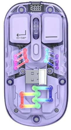 Garsent Schnurlose Gaming-Maus, 2,4 G BT 5.0 2-Modus-optische Maus, Ultradünne Wiederaufladbare RGB-Computermäuse, Ergonomische Maus für Laptop-PC-Tablet, Transparent (Purple)
