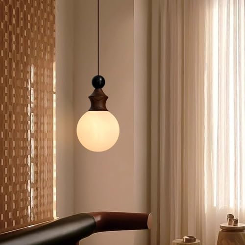 Lámpara colgante de globo, lámpara de techo colgante de madera antigua, bola de cristal blanca, lámpara pequeña para dormitorio, comedor, tienda, luces colgantes G9, accesorio de iluminación para isla