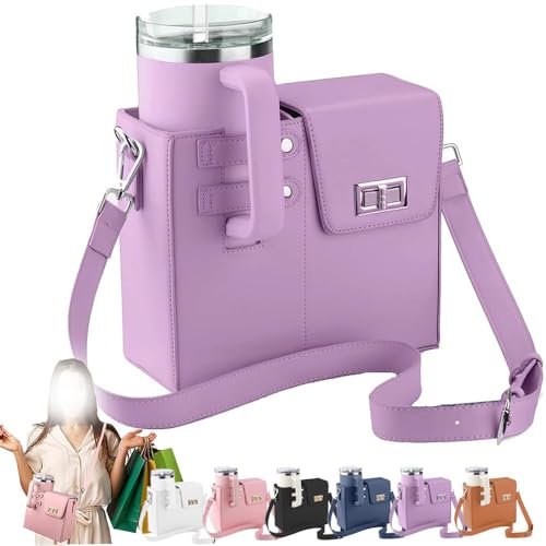 OKESYO Tasche für Stanley Cup, Tragetasche für Stanley Cup 40oz, Stanley Cup Zubehör Tasche für Meisten Wasserflaschen mit Fach und Verstellbarem Schultergurt(Lila)
