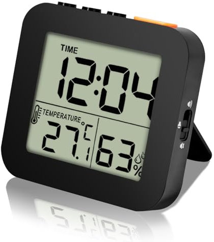 ELLECILA Digital Shower Clock, Bathroom Timer with Alarm, 12/24 Hour Format,Backlight, Monitors Temperature in ℃/℉, Kitchen Timer Clocks, Thermometer Hygrometer Wall Clock (Black)