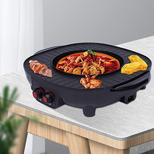 WOQLIBE Hotpot Grill électrique 2 en 1 multifonction 2000 W / 26 cm de diamètre / 3 l, barbecue thaïlandais, appareil à raclette pour 5 à 6 personnes