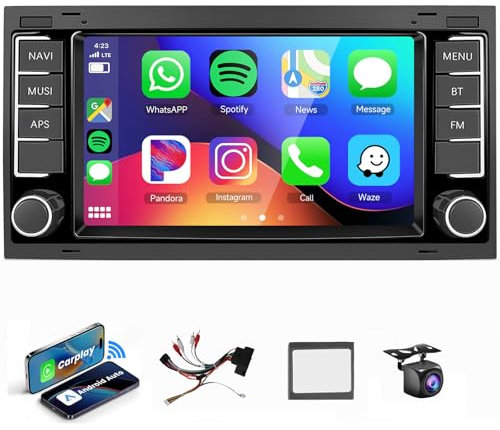 4G+64G Android 13 Radio Coche para VW Touareg 2004-2011/Transporter T5 Multivan 2004-2009, 7 pulg. HD Pantalla Táctil Radio con Carplay Android Auto Inalámbrico GPS WiFi USB Bluetooth FM RDS Cámara