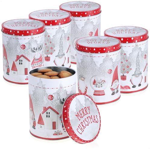 com-four® 6x Vorratsdose aus Metall - Weihnachts-Aufbewahrungsbox mit festlichen Motiven - Metallbehälter für Lebensmittel - vielseitig verwendbare Kaffeedose (6 Stück - weiß/rot/grau)