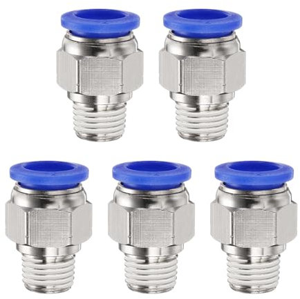 QUARKZMAN 5pz Raccordo a Innesto Rapido 12mm Tubo OD x 1/4 Filettatura NPT Maschio Dritto Connettore Veloce lista Aria in Rame per Fittings per lista Aria Industriale PC12-N02, Blu