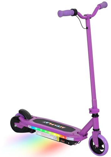 AIYAPLAY Electric Scooter for Ages 6-14 Years, E Scooter with Colourful Light and Electric Brake, Up to 10km/h, Maximum Range 8km, Purple