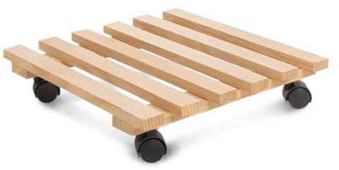 TIENDA EURASIA – Soporte Maceta Cuadrado | 4 Ruedas Giratorias 360 º | Material Madera y Metal | Color Natural y Negro | Soporte para Plantas | Capacidad de Carga 80 Kg (30 cm)