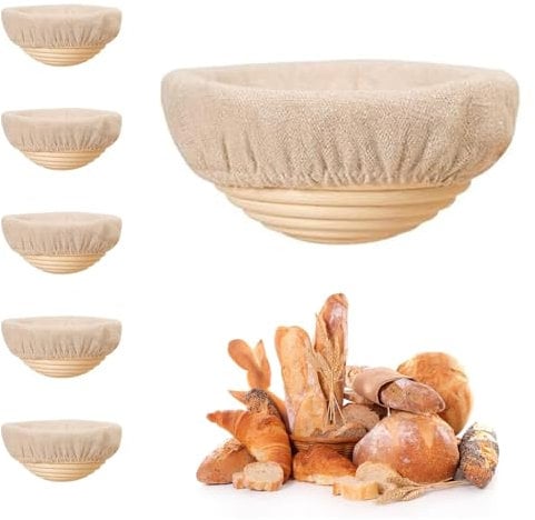 Cestino lievitazione pane 6 pcs, mini cestini per lievito madre, 6 pollici, accessori per fare il panes, ciotole in rattan per la lievitazione dell'impasto, forniture per la cottura del pane (Rotondo)