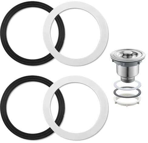 4Pcs 110mm O‑Ring Seal Washers 2 Set Replacement Kit with 2 Black Rubber & 2 White Sponge Washer Universal Leak‑Proof Seals for DIY Tap Kitchen Bathroom Valve Sink Drains Easy to Install