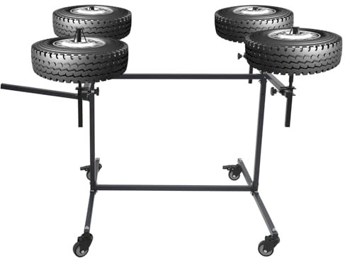Wiefiche Support de jante rotatif avec 4 roues universelles (2 avec freins) pour voitures, arbre de jantes, support de réparation jusqu'à 100 kg, noir