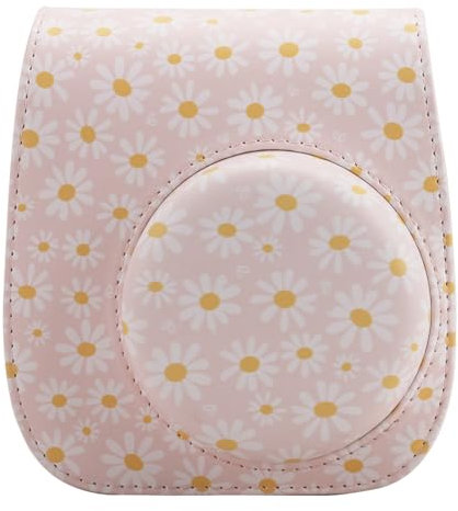 QICNMFA Protective Case Compatible with Fujifilm Instax Mini 12 11 9 8 8+ Instant Camera, PU Leather Camera Case with Pocket and Adjustable Shoulder Strap (Pink Daisy)