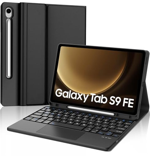 IVEOPPE Keyboard Case for Samsung Galaxy Tab S10 FE 2025/S9 FE 10.9'', UK Layout Touchpad Keyboard for Samsung Galaxy Tab S9 11 Inch, Cover with Bluetooth Magnetic Detachable Trackpad Keypad, Black