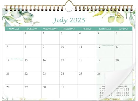 Calendar 2025 2026 UK - Moseem 18 Monthly A4 Wall Calendar 2025/26, Family Planner Month to View from July 2025 - Dec.2026 for Home Office Planning Orgnizing - Green Leaf