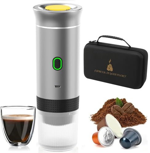 Liwankaqi Macchina per caffè espresso portatile con custodia protettiva, macchina per espresso elettrica, senza fili, 3 in 1, capsula in polvere per campeggio, viaggi, camper, ufficio