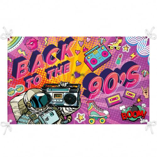 PLATEYTR Back to the 90s Banner für Party Dekoration Disco Hintergrund Geburtstagsfeier Foto, Bunte Wandplakat Dekoration, 180 x 110 cm Auch für Viele Andere Interessante Gelegenheiten Geeignet