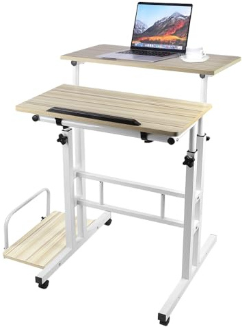 WODFARR Computertisch mit Rollen, kleiner Computertisch mit Empfangsplatte, neigbare Tischplatte, Computerarbeitsplätze (helle Eiche, 82 x 60 x 67-117 cm)