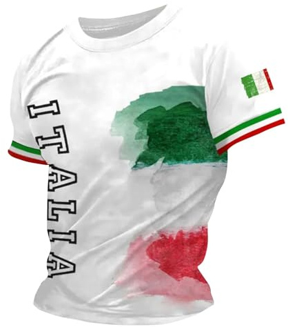 Tee Magliette da Uomo Bandiera Tricolore Tshirts a Maniche Corte Italia Stampata Italiana T-Shirt Girocollo Maglia Basic Uomo Magliette T-Shirt Tricolore per Festa della Repubblica